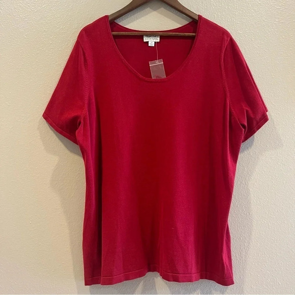 NWOT‎ Whisper Knit by Louis Dell Olio Red Short Sleeve Knit Top 2X - Picture 1 of 6